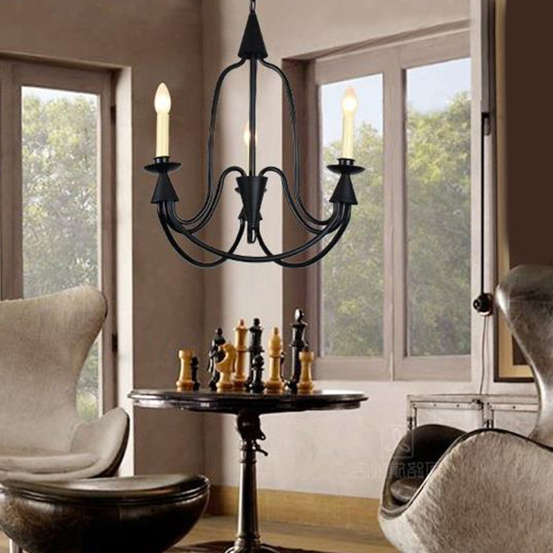 Curved Arm Dining Room Ceiling Chandelier Classic Metal 3/6 Lights Black Hanging Light Fixture for Dining Room