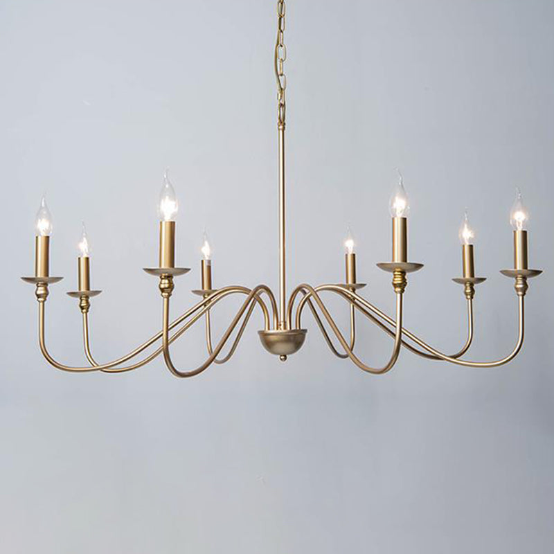 Gold Curved Arm Chandelier Lamp Traditional Clear Glass 4/6/8 Lights Living Room Hanging Light