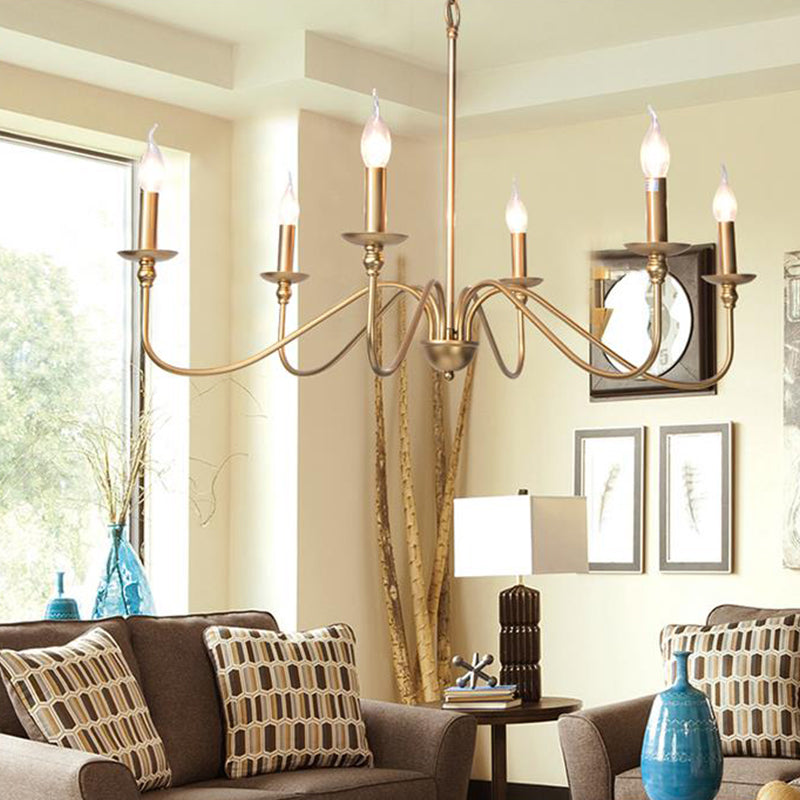 Gold Curved Arm Chandelier Lamp Traditional Clear Glass 4/6/8 Lights Living Room Hanging Light