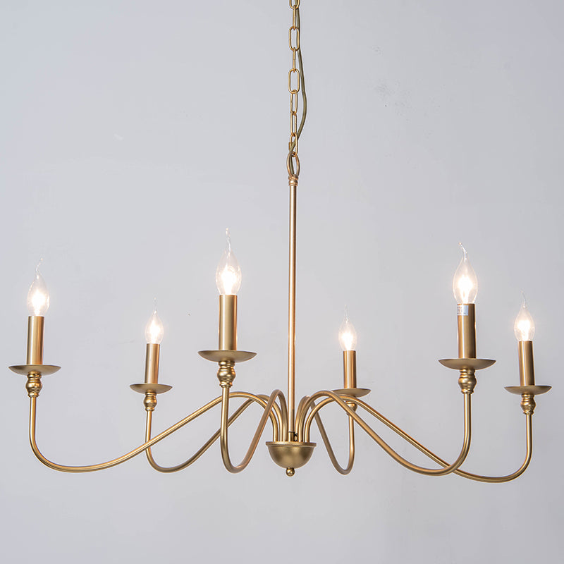 Gold Curved Arm Chandelier Lamp Traditional Clear Glass 4/6/8 Lights Living Room Hanging Light