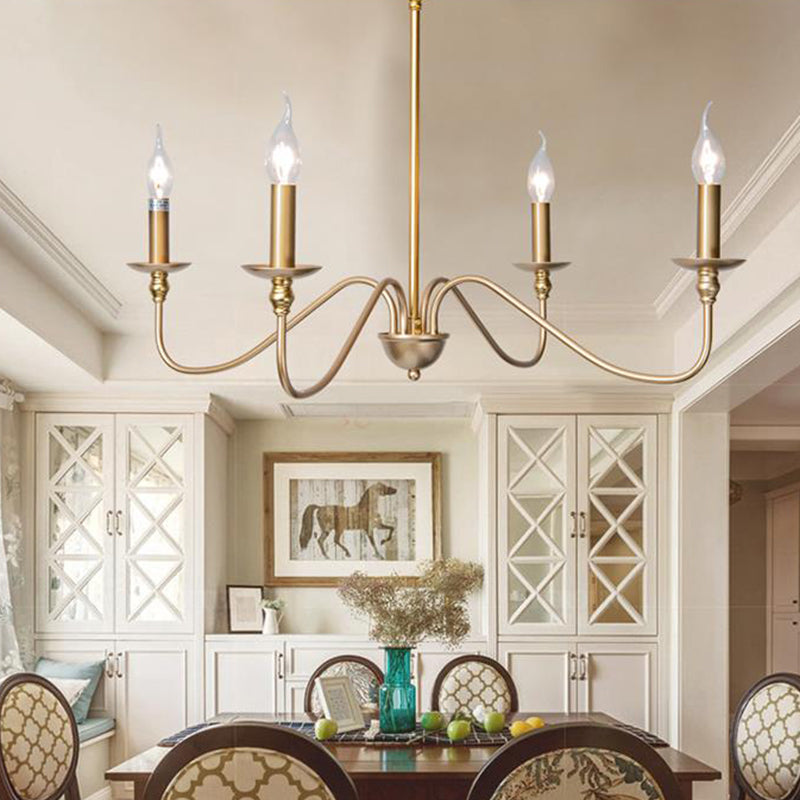 Gold Curved Arm Chandelier Lamp Traditional Clear Glass 4/6/8 Lights Living Room Hanging Light