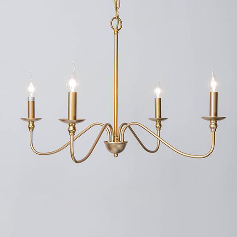 Gold Curved Arm Chandelier Lamp Traditional Clear Glass 4/6/8 Lights Living Room Hanging Light