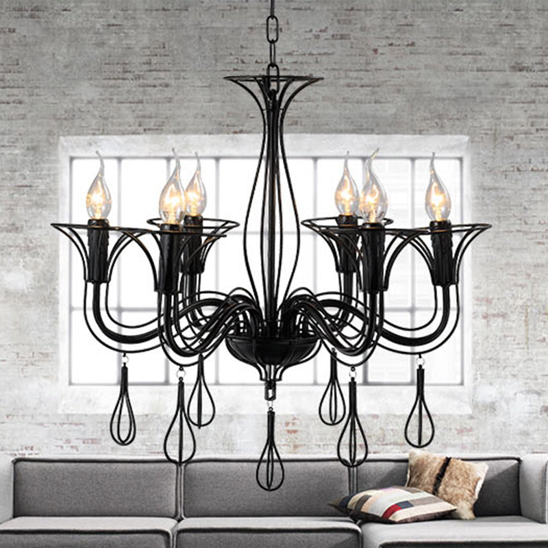 Dark Brown Scrolled Arm Pendant Lighting Classic Metal 5/6 Lights Living Room Chandelier