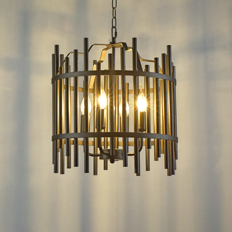 Strapped Cage Metal Chandelier Light Traditional 4 Lights Dining Room Pendant Lighting