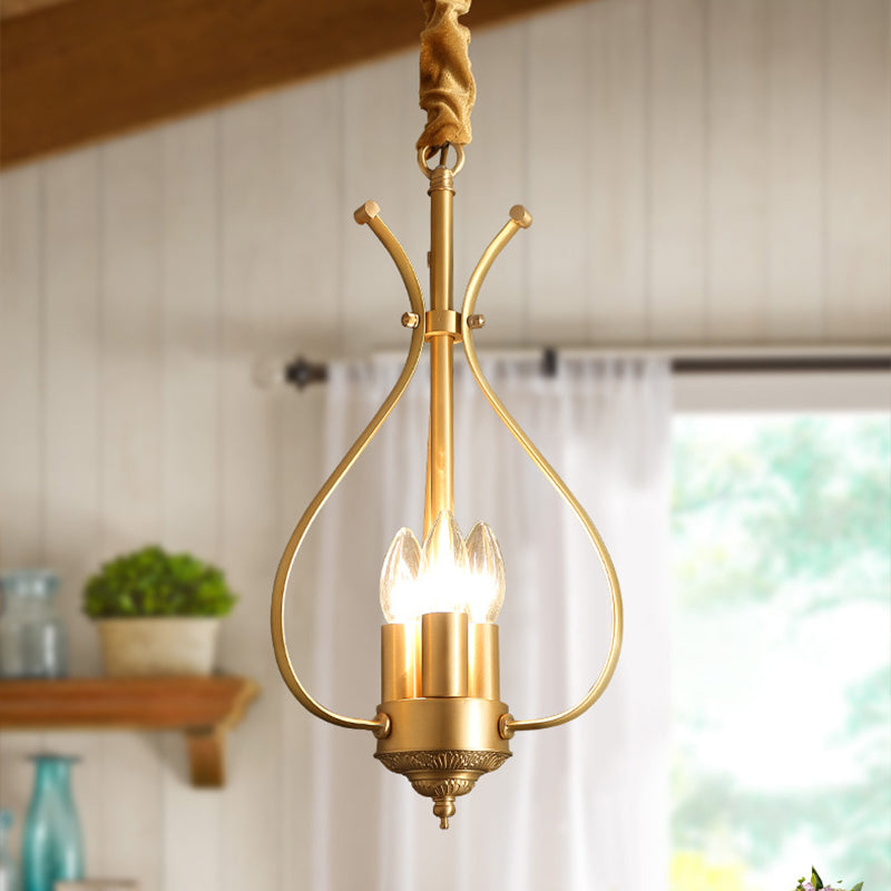 Candle Metal Chandelier Lighting Classic 4 Lights Dining Room Pendant Lighting in Gold