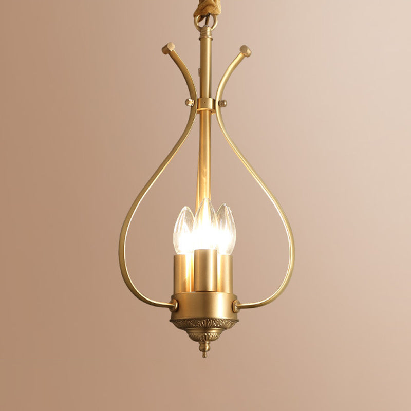 Candle Metal Chandelier Lighting Classic 4 Lights Dining Room Pendant Lighting in Gold