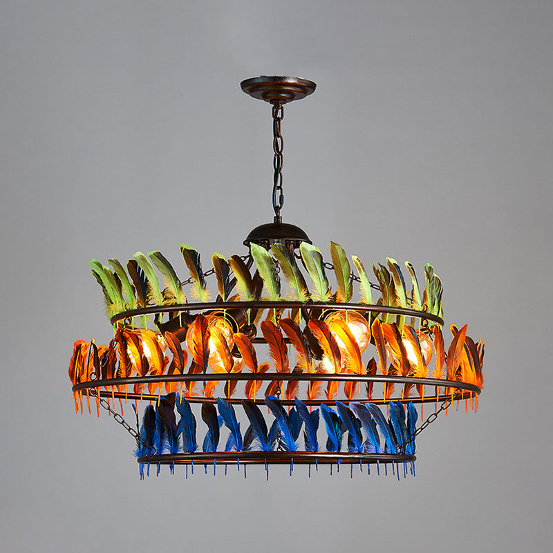 Ring Living Room Pendant Chandelier Traditional Metal 6 Lights Yellow Hanging Light Fixture