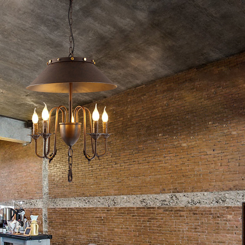 Tapered Dining Room Ceiling Chandelier Classic Metal 5 Lights Rust Hanging Light Fixture