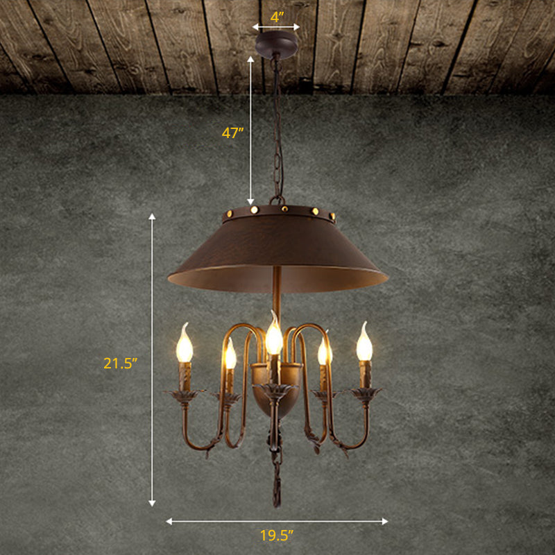 Tapered Dining Room Ceiling Chandelier Classic Metal 5 Lights Rust Hanging Light Fixture