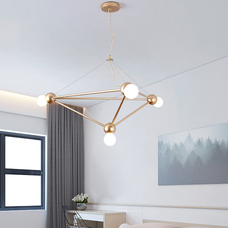 Gold 4 Lights Pendant Chandelier Classic Metal Geometric Hanging Light for Bedroom
