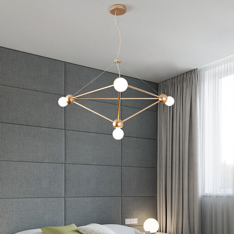 Gold 4 Lights Pendant Chandelier Classic Metal Geometric Hanging Light for Bedroom