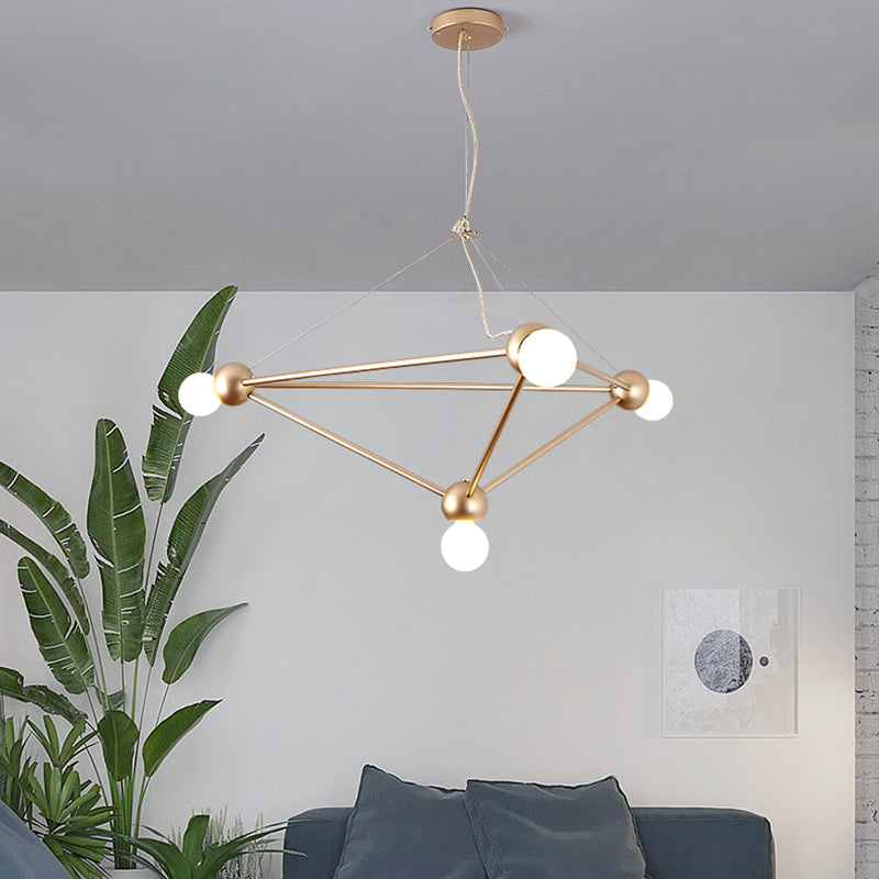 Gold 4 Lights Pendant Chandelier Classic Metal Geometric Hanging Light for Bedroom
