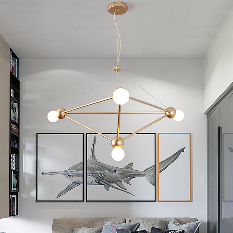 Gold 4 Lights Pendant Chandelier Classic Metal Geometric Hanging Light for Bedroom