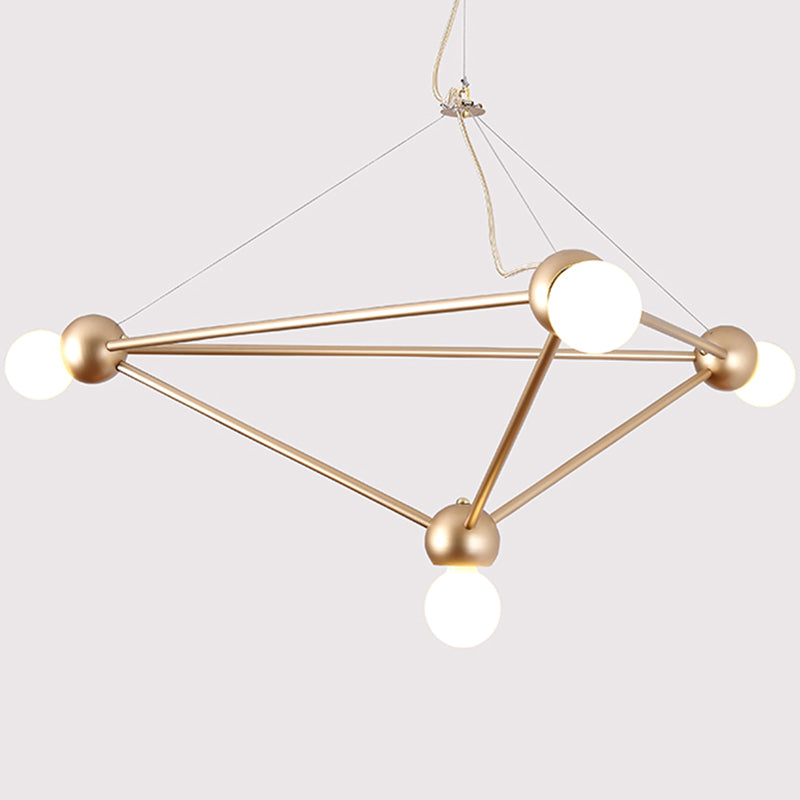 Gold 4 Lights Pendant Chandelier Classic Metal Geometric Hanging Light for Bedroom