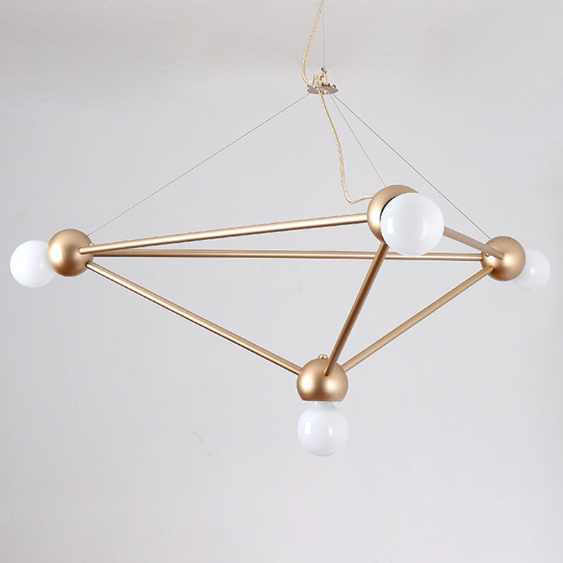 Gold 4 Lights Pendant Chandelier Classic Metal Geometric Hanging Light for Bedroom