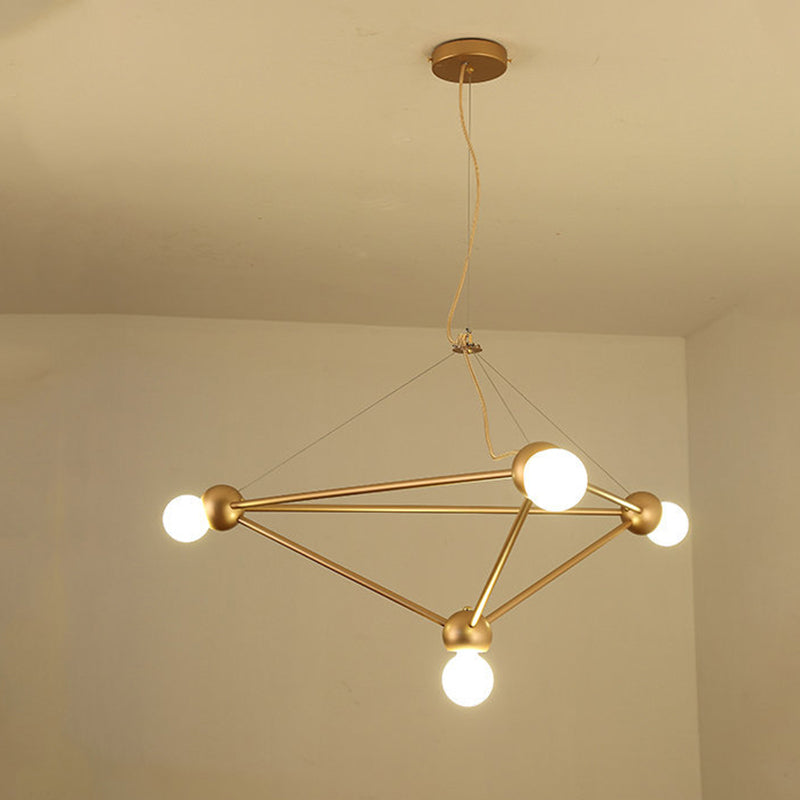 Gold 4 Lights Pendant Chandelier Classic Metal Geometric Hanging Light for Bedroom