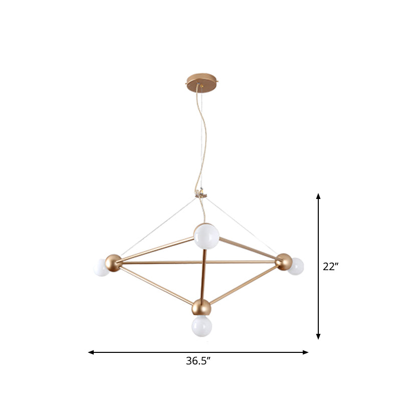 Gold 4 Lights Pendant Chandelier Classic Metal Geometric Hanging Light for Bedroom