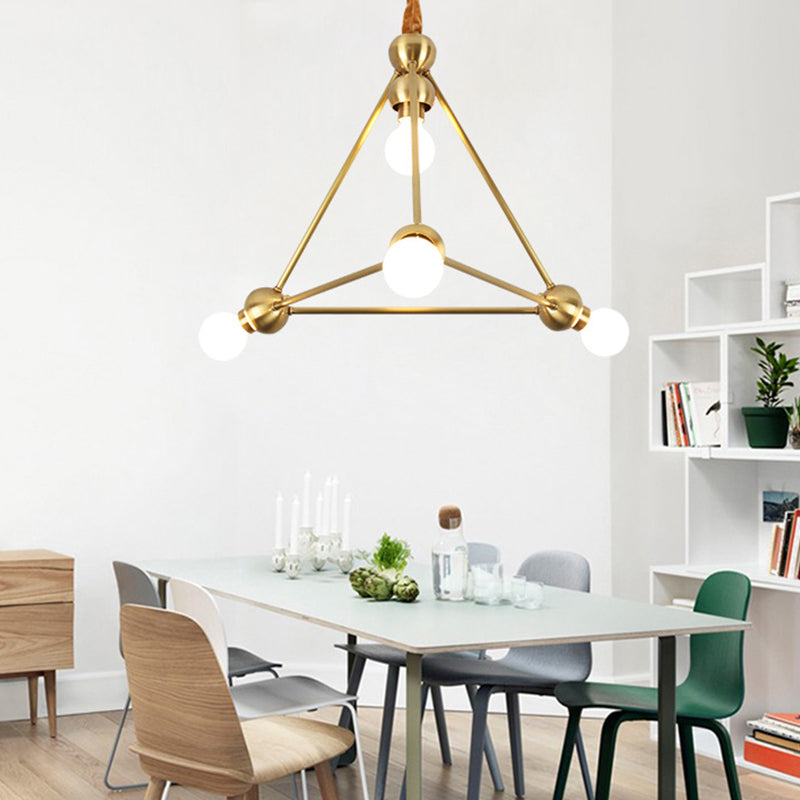 4 Lights Ceiling Light Traditional Triangle Metal Hanging Chandelier in Gold for Dining Room