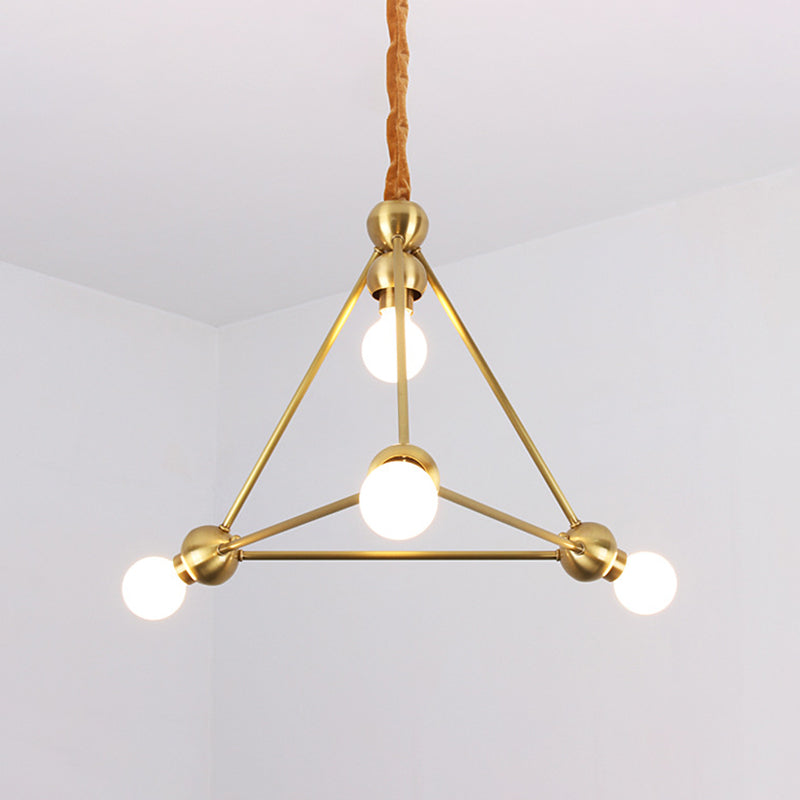 4 Lights Ceiling Light Traditional Triangle Metal Hanging Chandelier in Gold for Dining Room