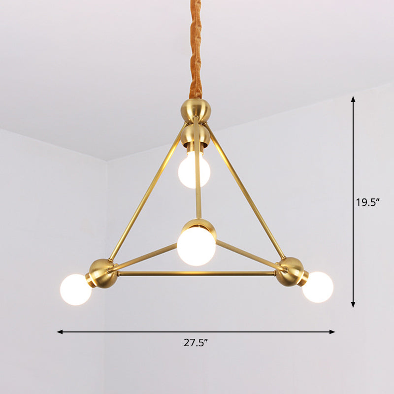 4 Lights Ceiling Light Traditional Triangle Metal Hanging Chandelier in Gold for Dining Room