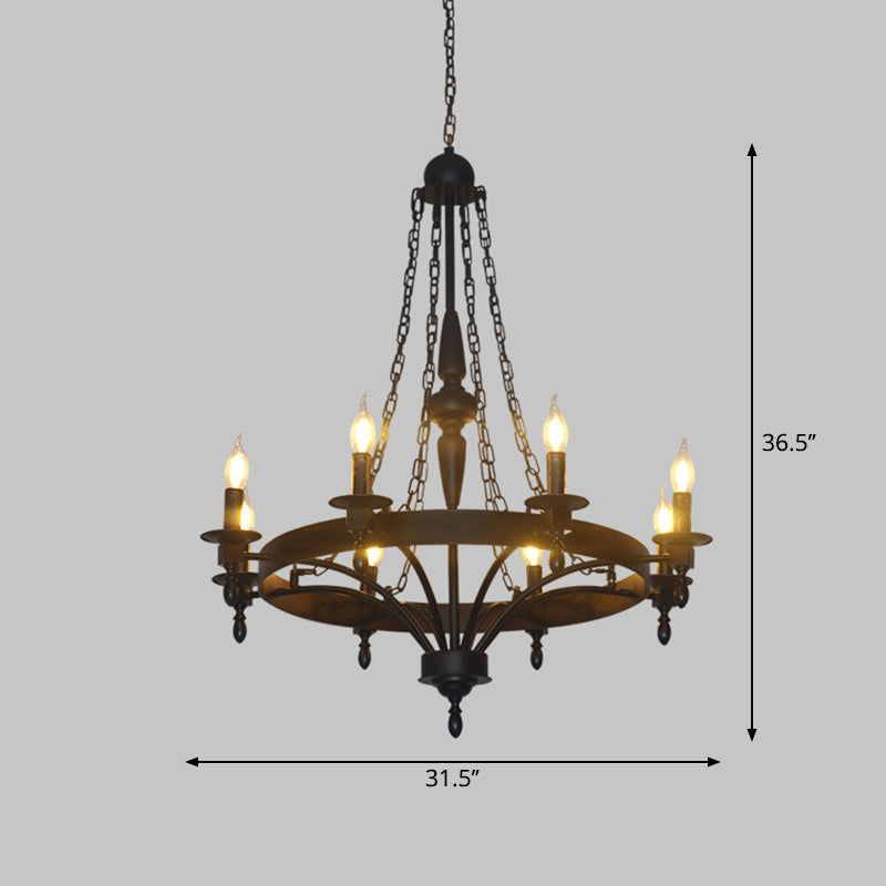8 Lights Pendant Light Classic Wagon Wheel Metal Hanging Chandelier in Rust for Corridor