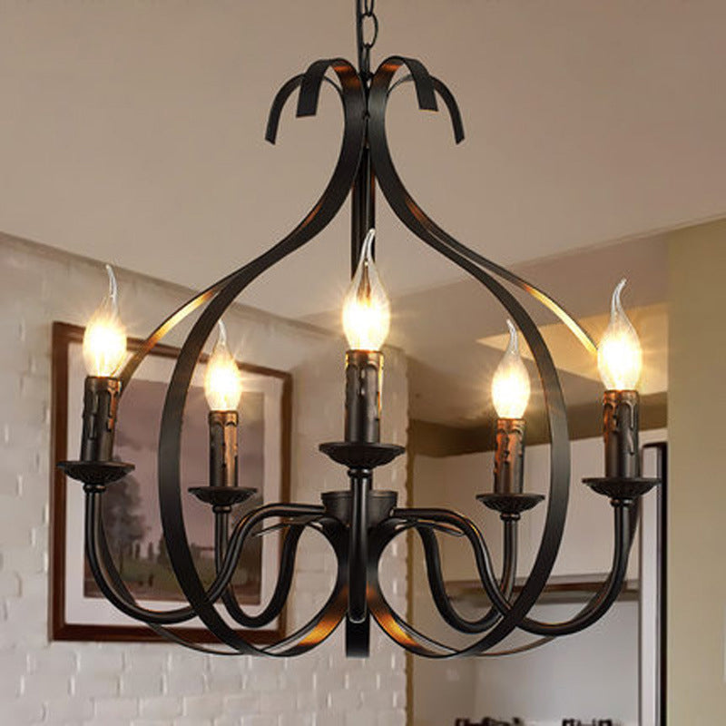 Metal Black Pendant Lamp Swirled Arm 5 Lights Classic Chandelier Light Fixture for Living Room