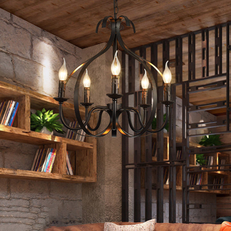 Metal Black Pendant Lamp Swirled Arm 5 Lights Classic Chandelier Light Fixture for Living Room