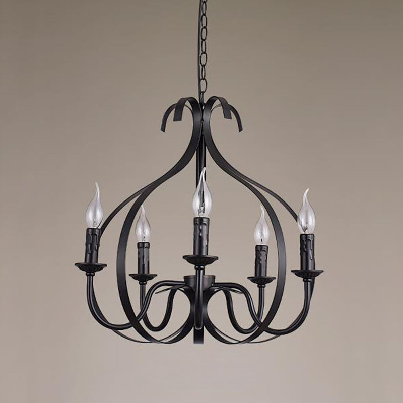 Metal Black Pendant Lamp Swirled Arm 5 Lights Classic Chandelier Light Fixture for Living Room