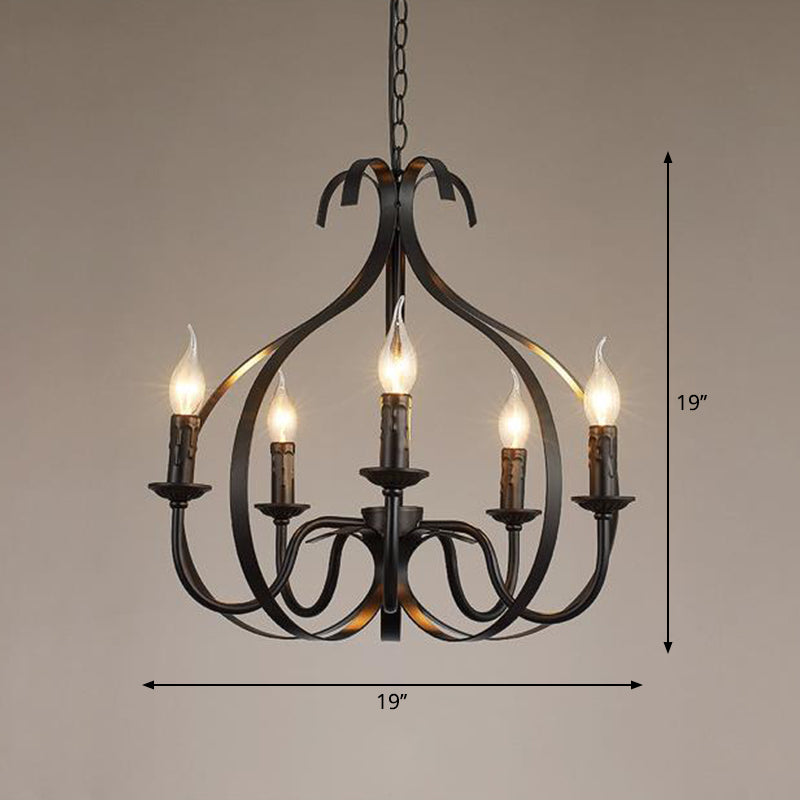 Metal Black Pendant Lamp Swirled Arm 5 Lights Classic Chandelier Light Fixture for Living Room