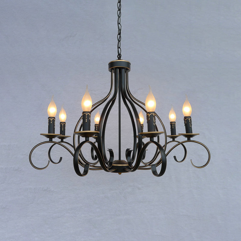 8 Lights Metal Hanging Chandelier Traditional Black Candle-Style Living Room Pendant Light Fixture