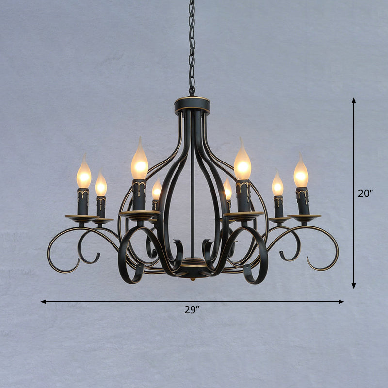 8 Lights Metal Hanging Chandelier Traditional Black Candle-Style Living Room Pendant Light Fixture