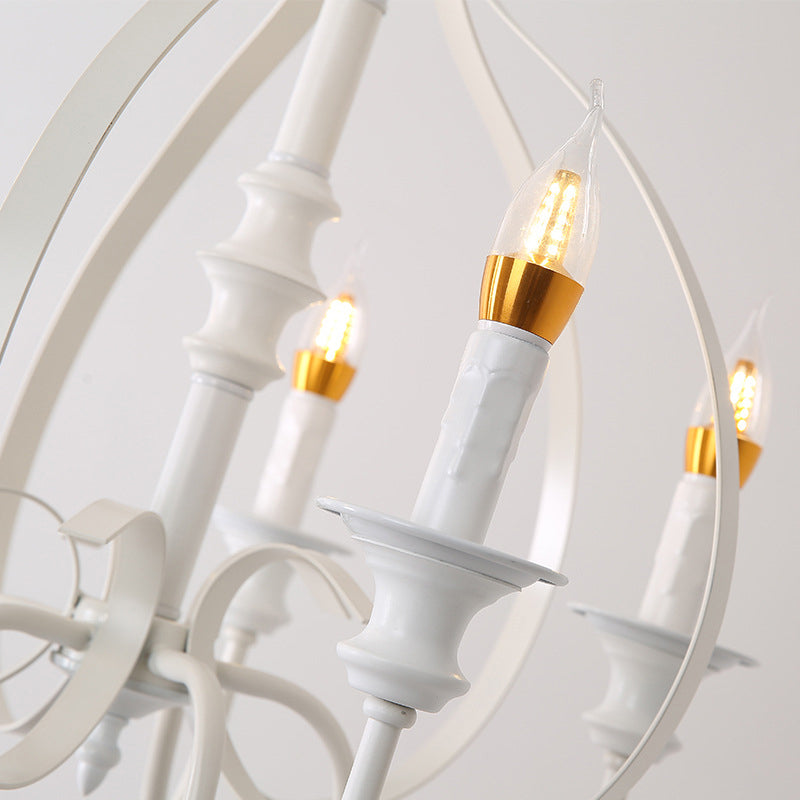 Swooping Arm Metal Chandelier Light Traditional 5 Lights Dining Room Pendant Lighting in White