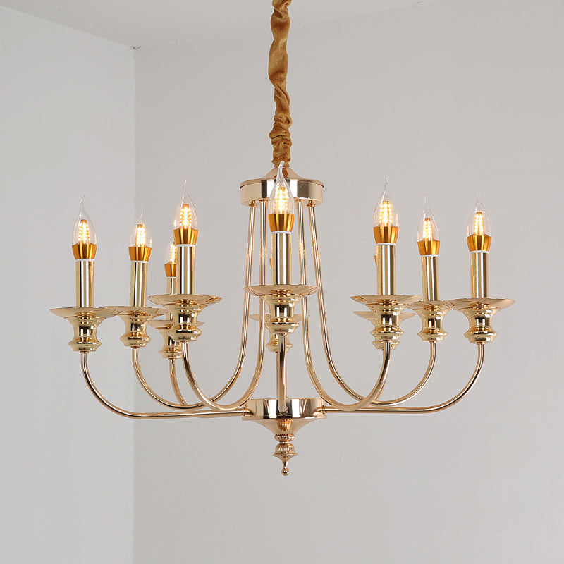 Candle Metal Chandelier Lighting Classic 10 Lights Dining Room Pendant Lighting in Gold