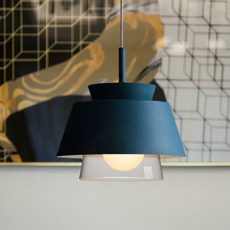 Macaron leggero appeso blu/verde 1 macaron a sospensione in metallo chiaro con tonalità di vetro interno per sala da pranzo