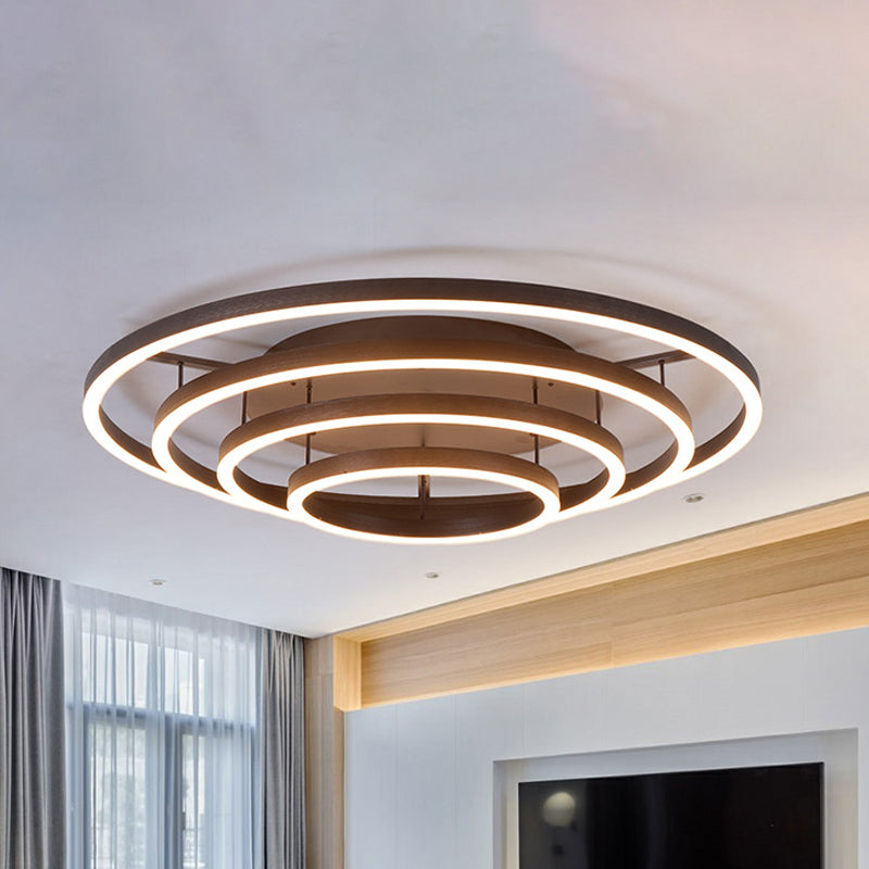 3/4 Rings LED Flush Ceiling Light Contemporary Acrylic LED Coffee Flushmount Lamp in White Light