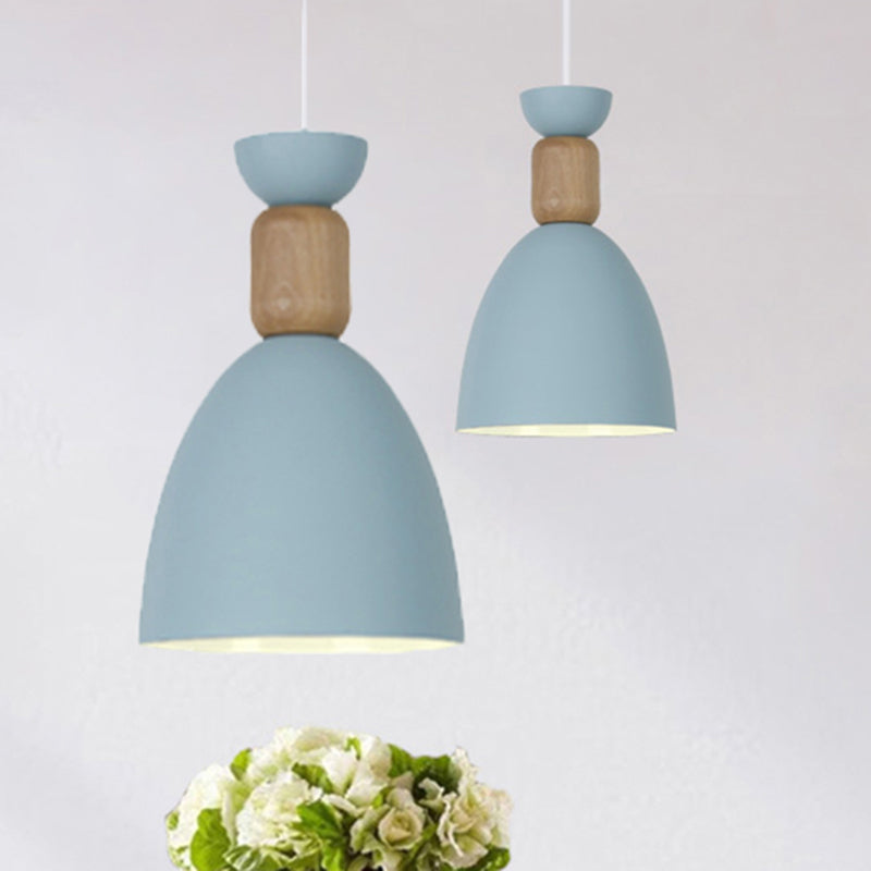 Dining Room Domed Suspension Light Metal Wood One Bulb Macaron Hanging Light