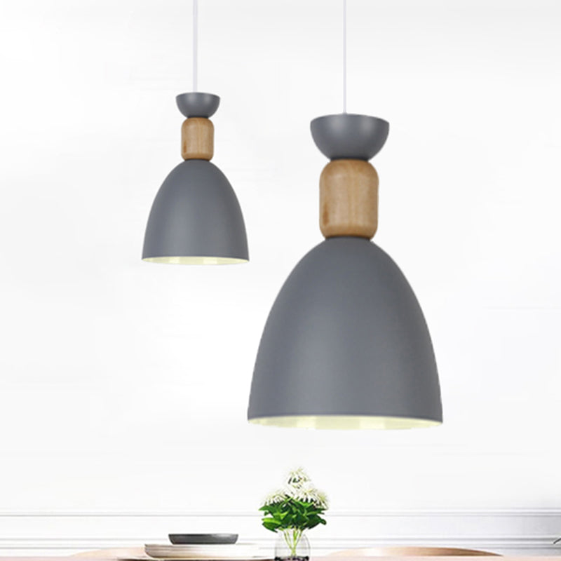 Dining Room Domed Suspension Light Metal Wood One Bulb Macaron Hanging Light