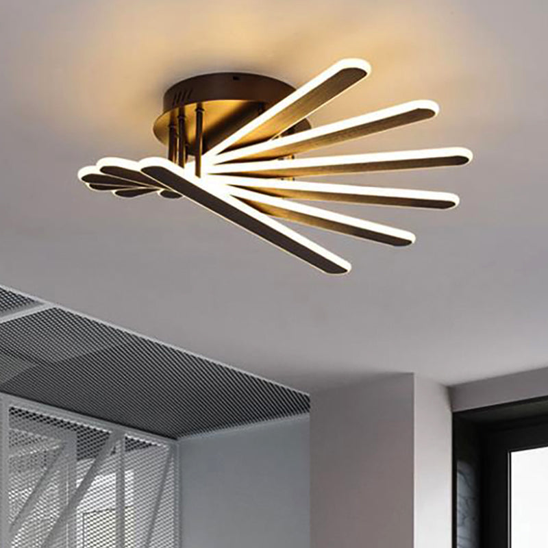 Éclairage de plafond à chasse d'eau en forme de ventilateur en acrylique LED LED de style chinois 6/8 lumières Brown Flushmount Éclairage