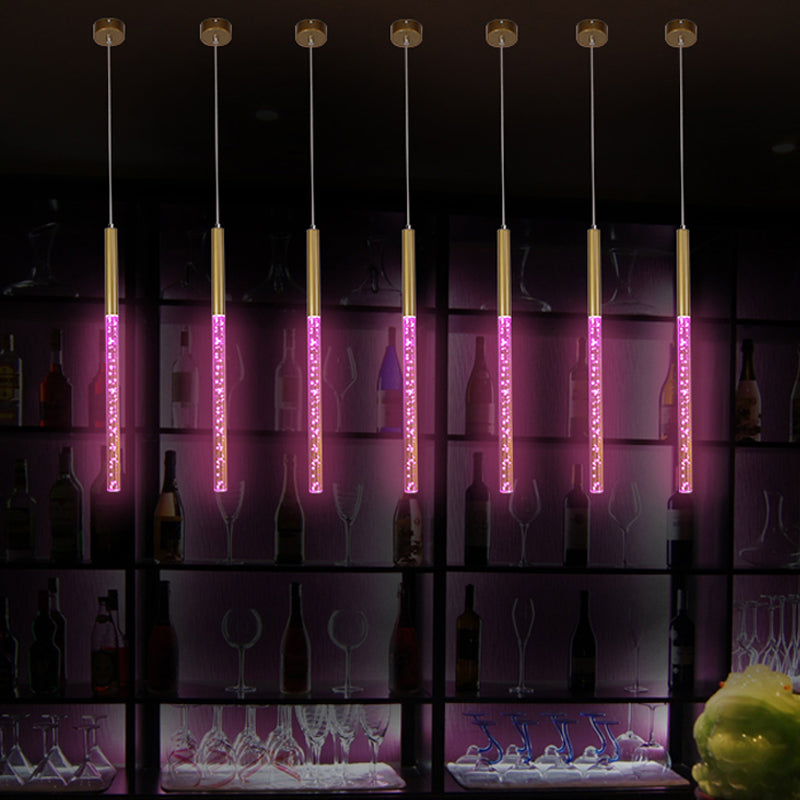 Luce a sospensione a sospensione lineare Modern Crystal Crystal a 1 illuminazione a sospensione in oro in luce calda/bianca/viola per barra