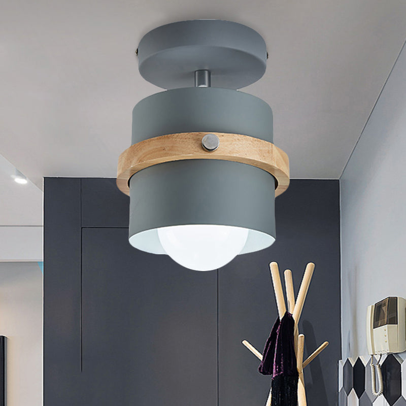 Undertint Cylinder Flush Ceiling Light Rotatable 1 Light Macaron Loft Metal Ceiling Lamp for Corridor