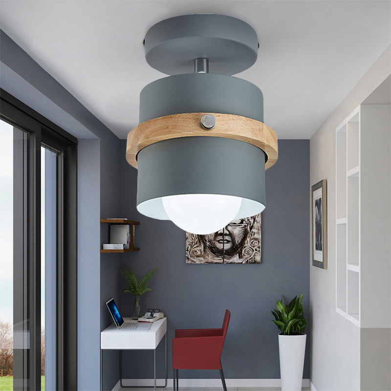 Undertint Cylinder Flush Ceiling Light Rotatable 1 Light Macaron Loft Metal Ceiling Lamp for Corridor
