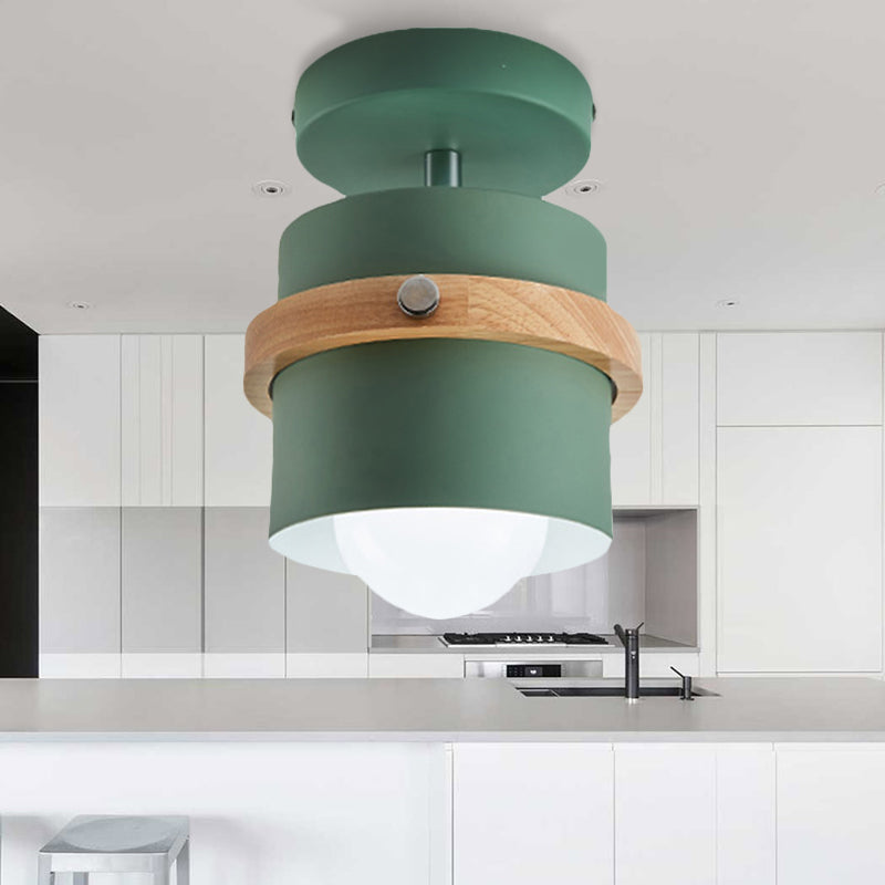 Undertint Cylinder Flush Ceiling Light Rotatable 1 Light Macaron Loft Metal Ceiling Lamp for Corridor