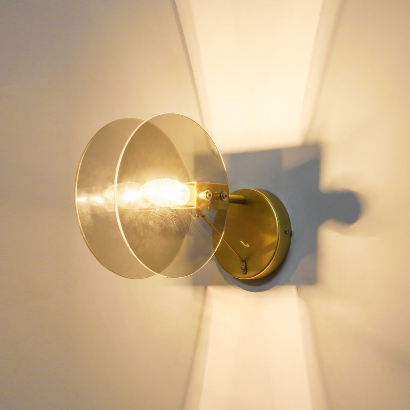 Vetro trasparente 2 disco sconce modernista 1 lampada da monte a parete leggera in oro per soggiorno