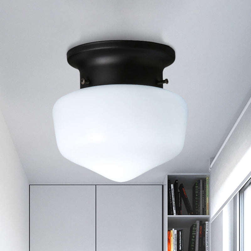 Plafonnier moderne en verre blanc Schoolhouse, 1 lumière, plafonnier noir