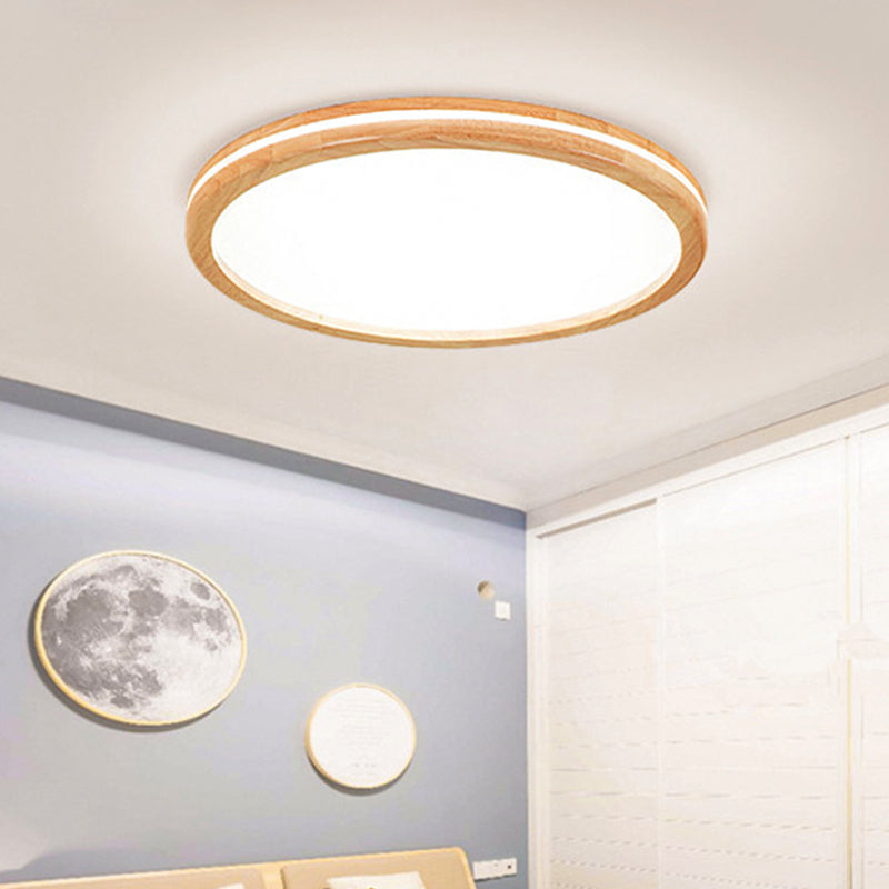 Japanese Style Circle Flush Ceiling Light Acrylic and Wood 12"/16"/19.5"/23.5 inch Wide LED Ceiling Lamp in Beige for Porch