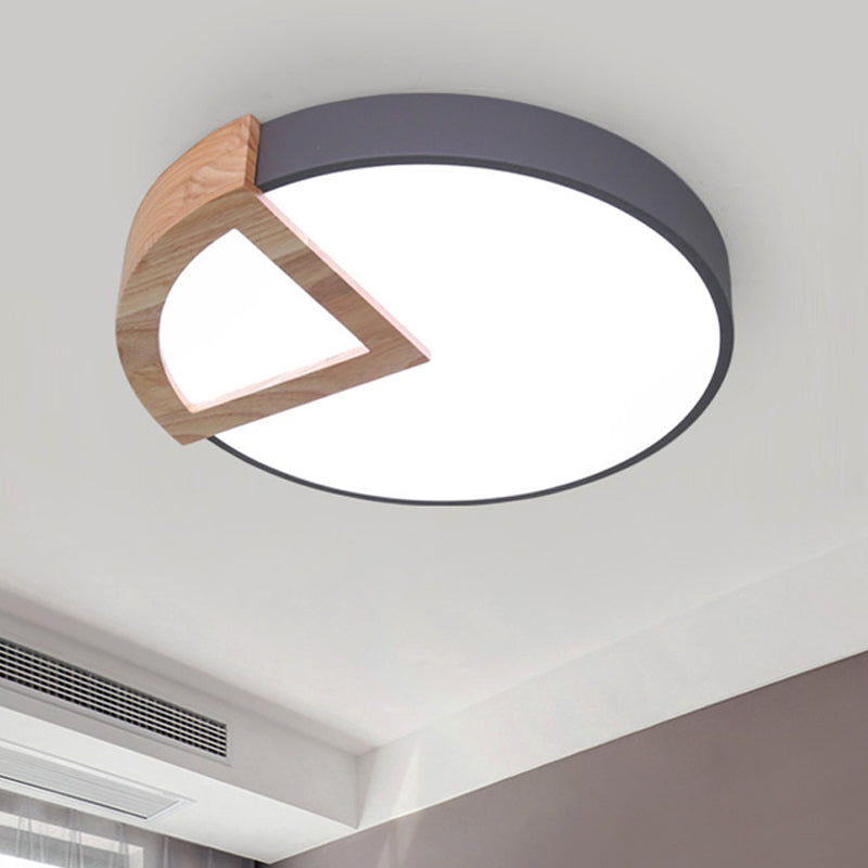 Kleuterschool Platte Ronde Flush Plafond Licht met hout Driehoek Acryl Nordic Green/Grey/Pink/geel/Wit LED Plafond Lamp in Warm/Wit
