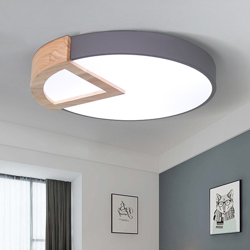 Kindergarten Flat Round Flush Ceiling Light with Wood Triangle Acrylic Nordic Green/Grey/Pink/Yellow/White LED Ceiling Lamp in Warm/White