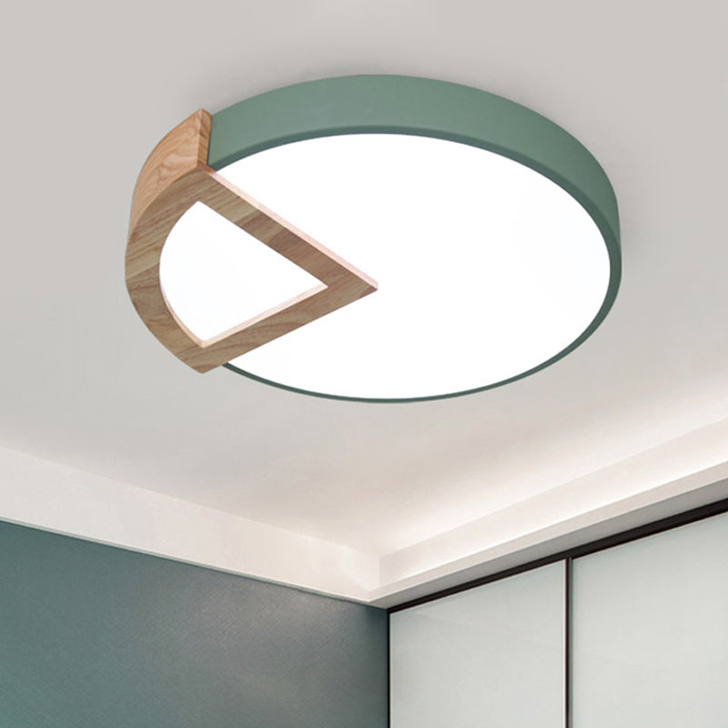 Kleuterschool Platte Ronde Flush Plafond Licht met hout Driehoek Acryl Nordic Green/Grey/Pink/geel/Wit LED Plafond Lamp in Warm/Wit