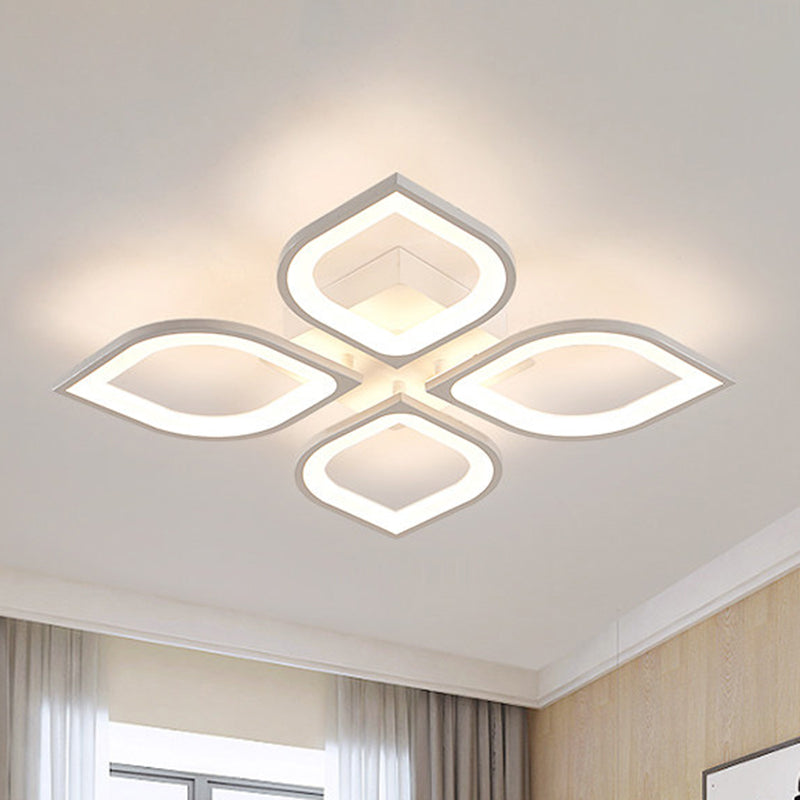 LED 4/6/8 Lights Bedroom Flush Light with Leaf Acrylic Shade White Ceiling Lighting Fixture in White/Warm/Natural Light