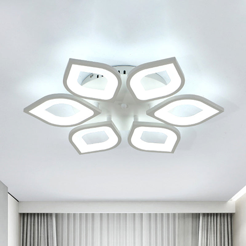 LED 4/6/8 Lights Bedroom Flush Light with Leaf Acrylic Shade White Ceiling Lighting Fixture in White/Warm/Natural Light